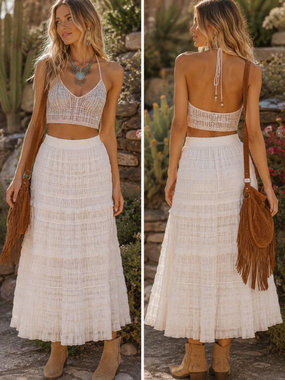 Max Studio London White Tiered Midi Skirt Textured Sheer Boho